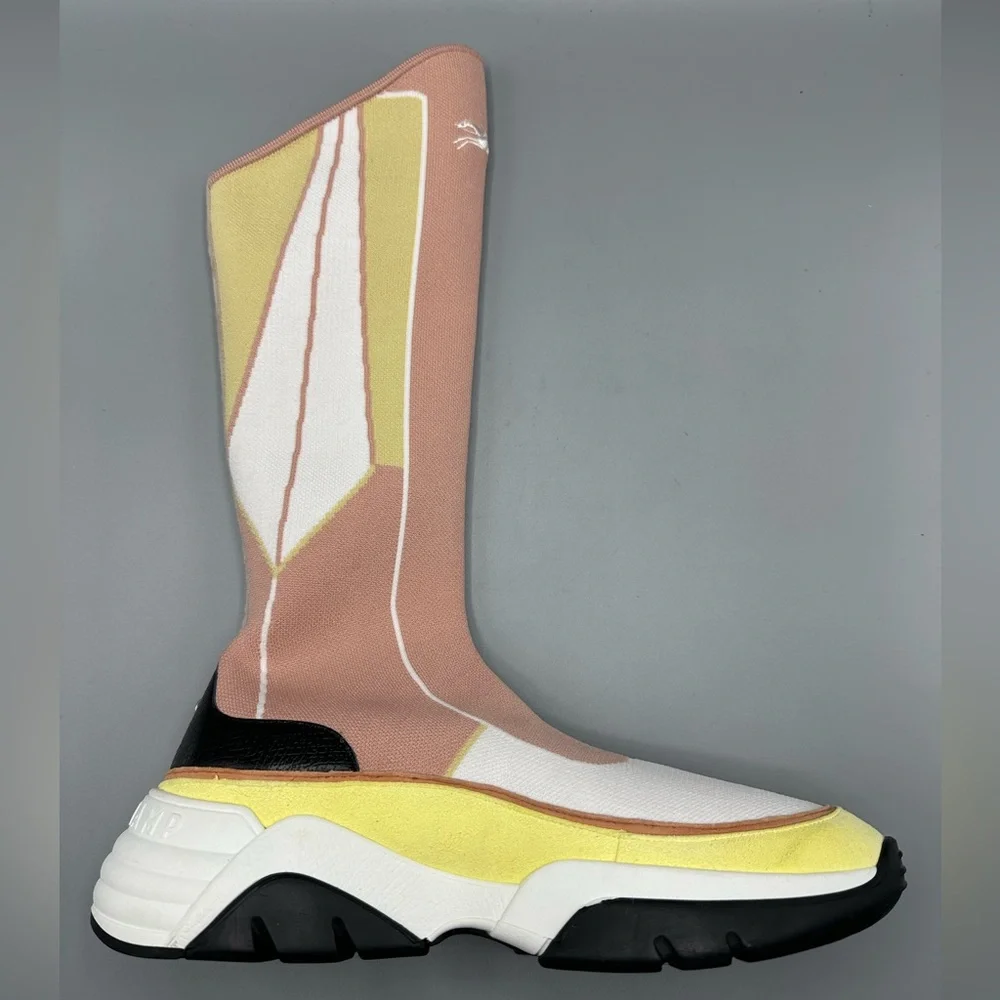Longchamp Pink Yellow Tall Shaft Tennis Boots Sneakers